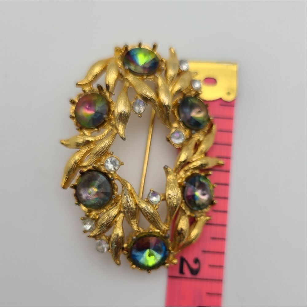 Vintage AB Rhinestone oval Brooch Pin - Picture 3 of 3
